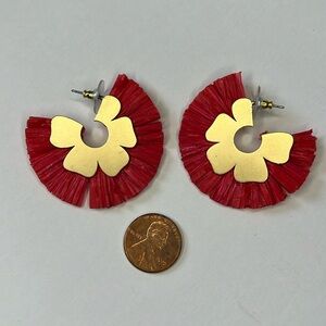 Red tropical hoop earrings